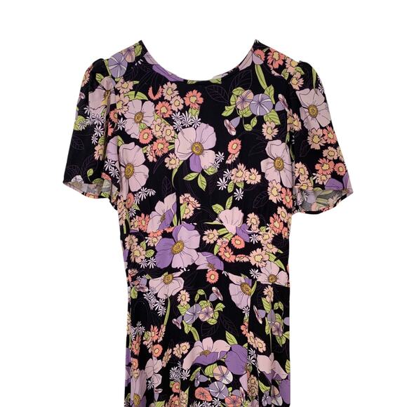 AFRM Jamie Dress Large Floral Print Open Back Short Sleeve Front Slit Midi - Picture 3 of 5
